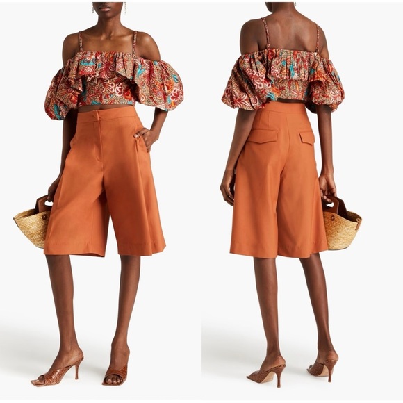 Ulla Johnson  Carla Cold Shoulder Cropped Floral Print Cotton Poplin Top Size 2 - Picture 3 of 8